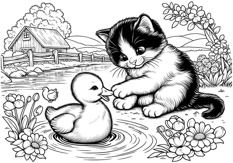 katze-und-entchen-am-teich