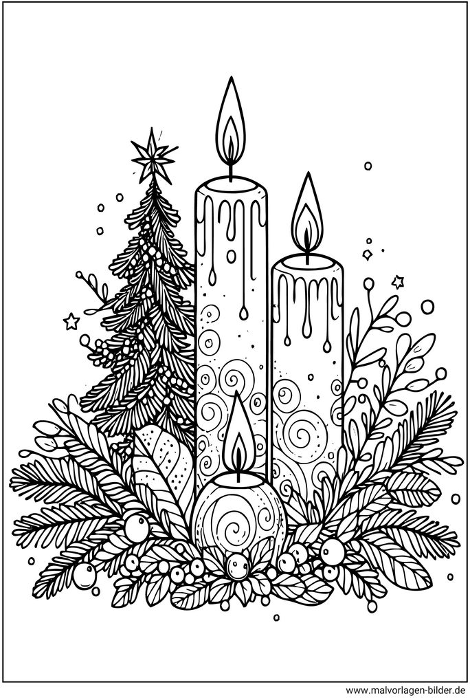 kerzen-und-tannenbaum-weihnachten-ausmalbild