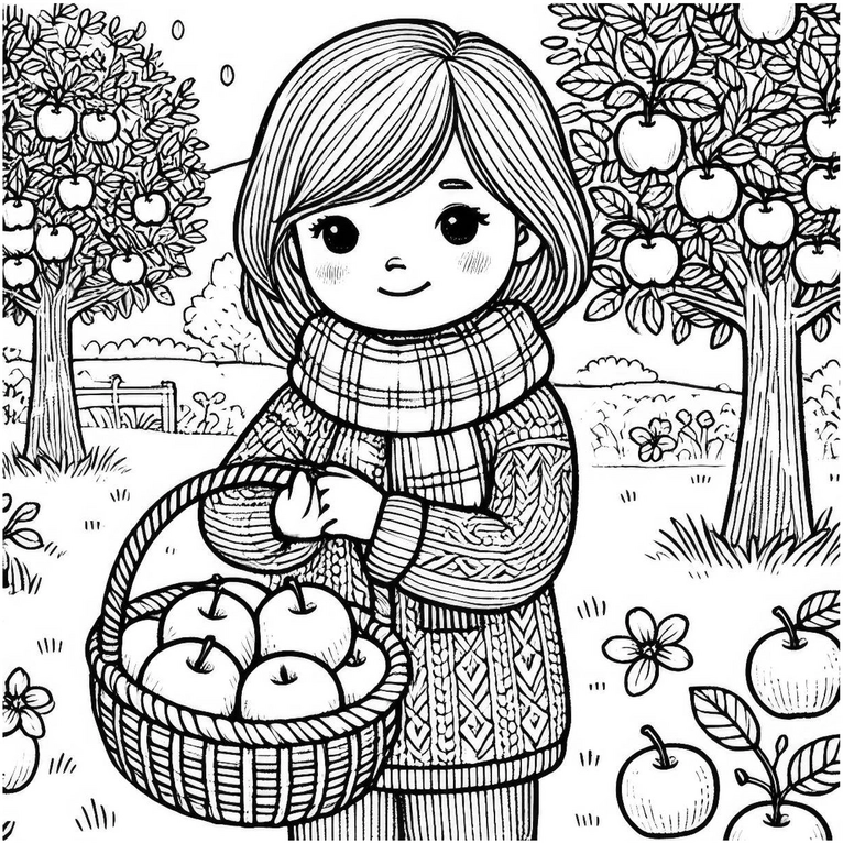 kind-mit-aepfeln-im-obstgarten-malvorlage
