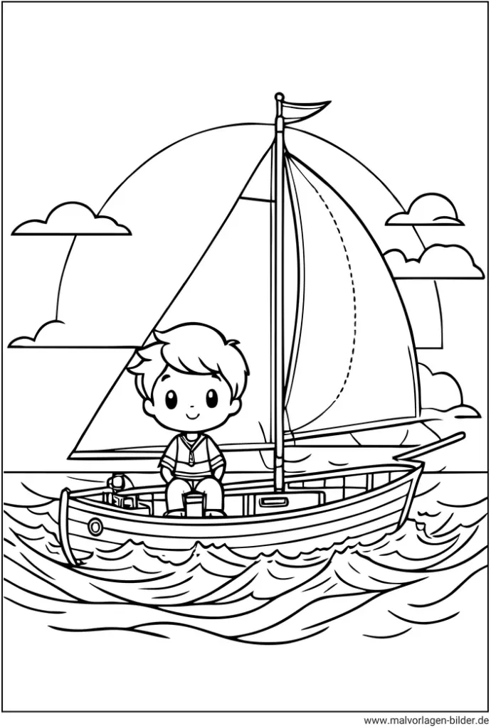 kind-segelt-auf-segelboot-ausmalvorlage
