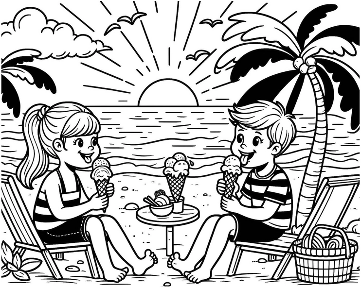 kinder-am-strand-mit-eiscreme-malvorlage