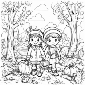 kinder-im-herbst-mit-kuerbissen-und-laubbäumen