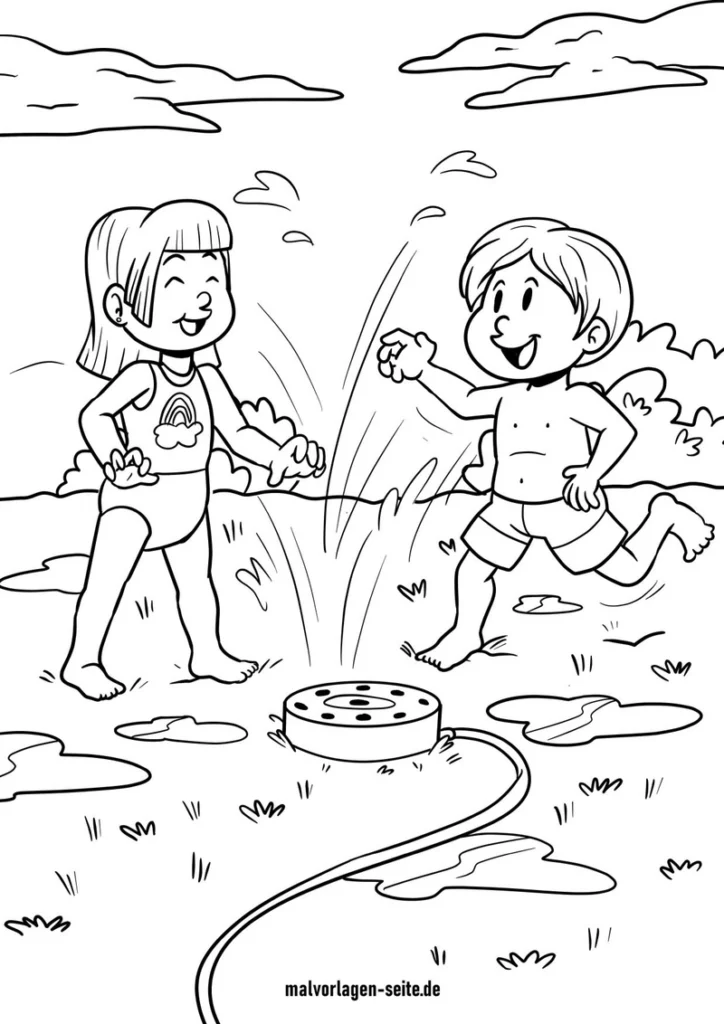 kinder-im-sommer-mit-rasensprenger-ausmalvorlage