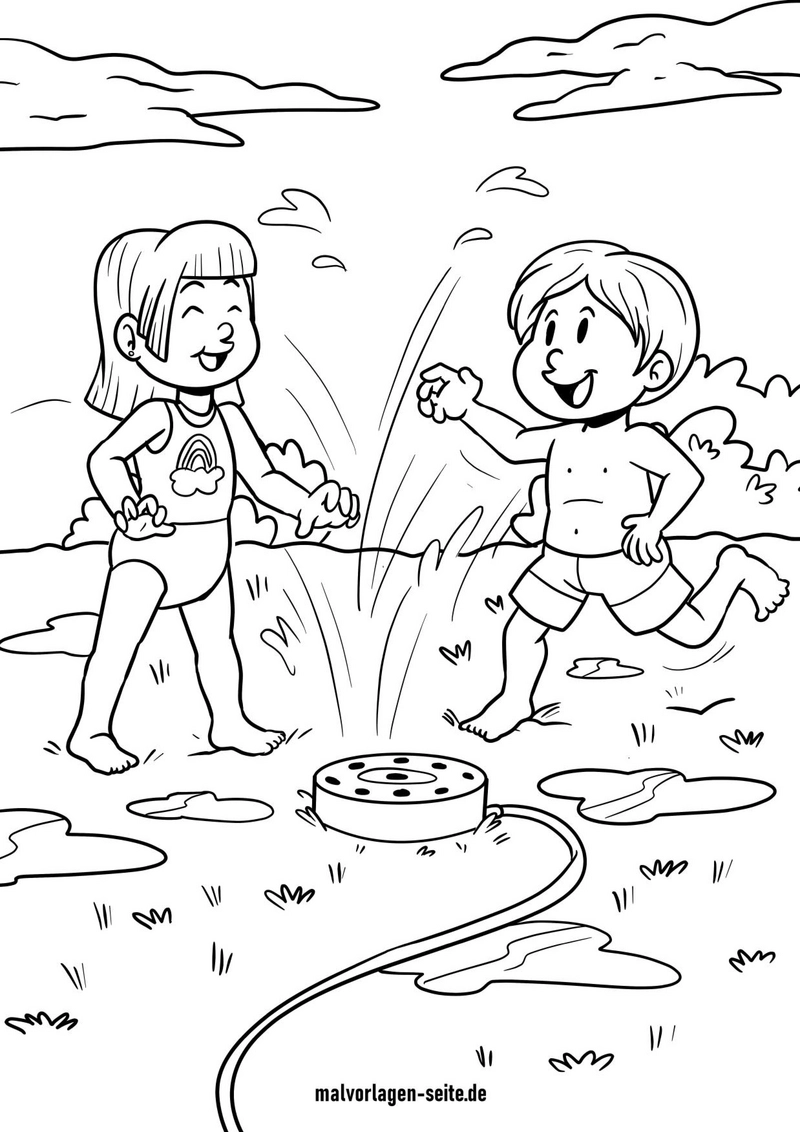 kinder-im-sommer-mit-rasensprenger-ausmalvorlage