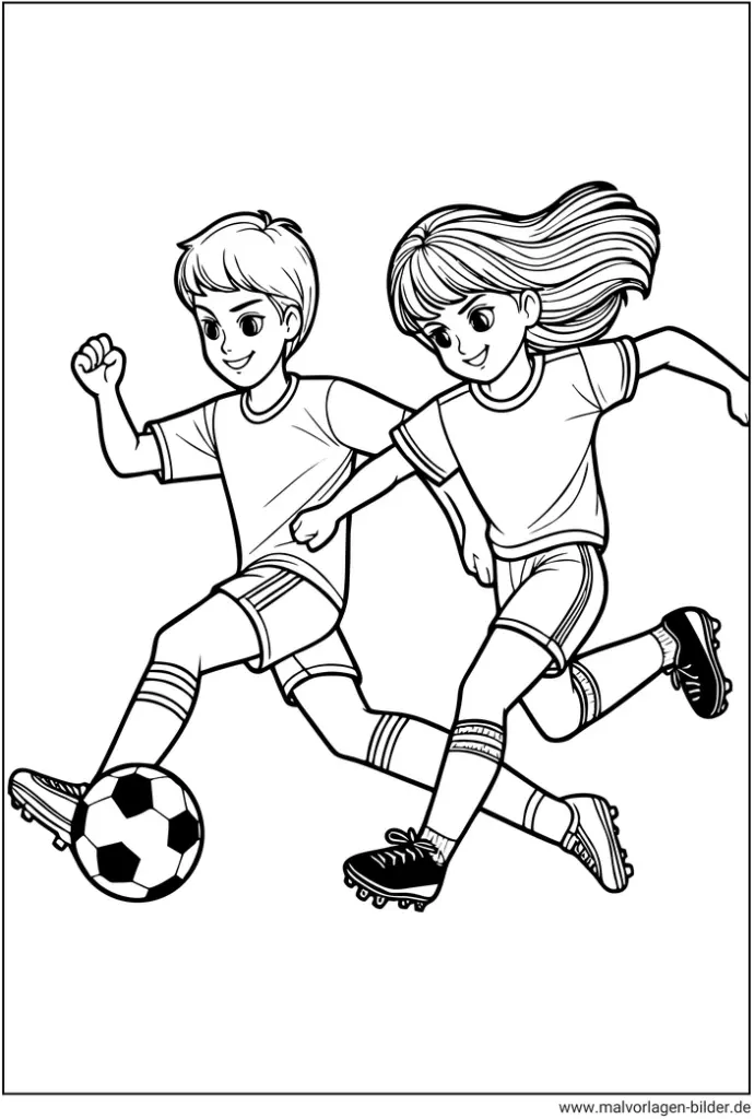 kinder-spielen-fussball-malvorlage