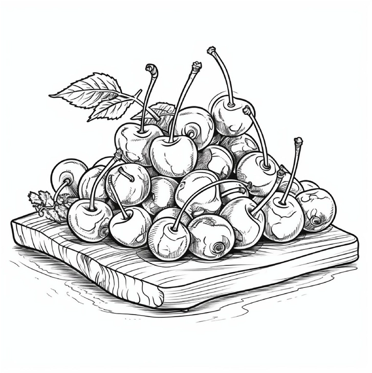 kirschen-auf-holzbrett-ausmalvorlage