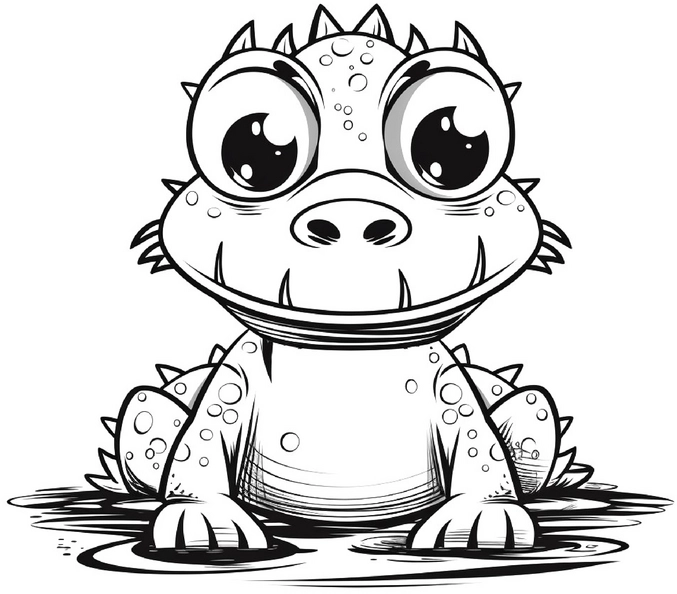 kleines-krokodil-im-teich-malen-vorlage