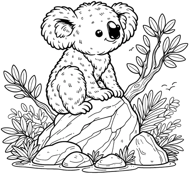 koala-auf-felsen-mit-pflanzen