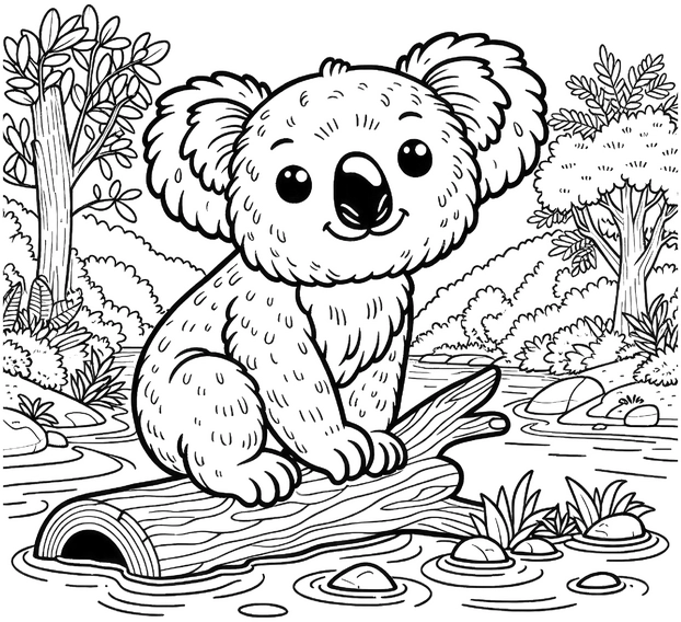 koala-ausmalbild-auf-baumstamm-in-der-natur