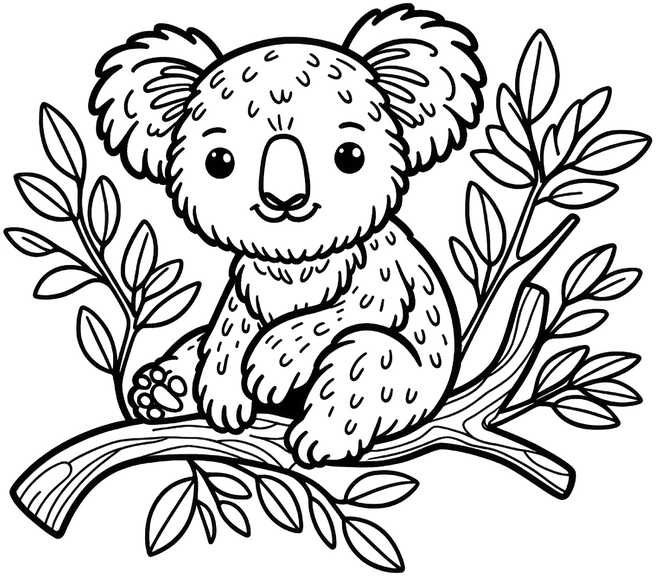 koala-ausmalbild-mit-blaettern