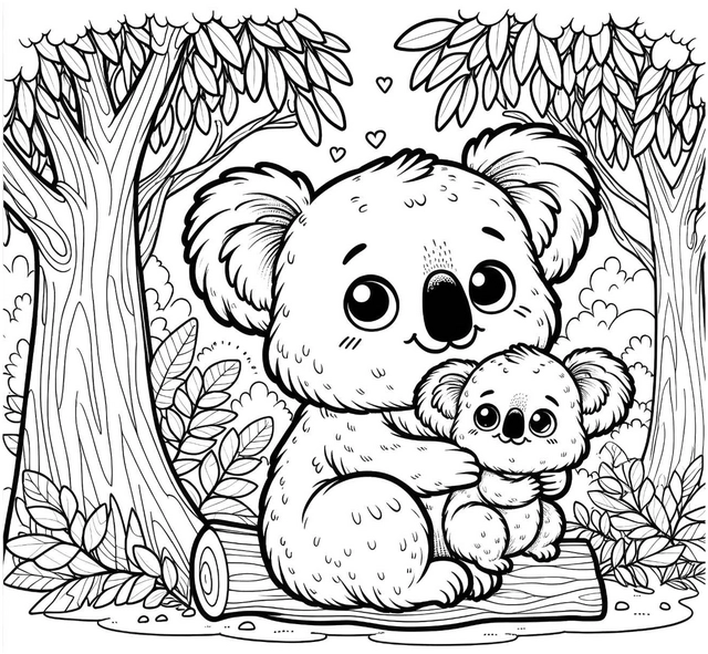 koala-mit-baby-im-wald-ausmalbild