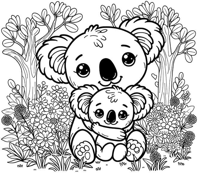 koalas-in-der-natur-ausmalvorlage