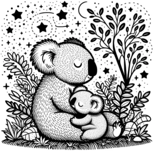 koalas-in-der-natur-mit-sternen-und-pflanzen