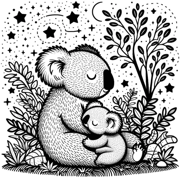 koalas-in-der-natur-mit-sternen-und-pflanzen