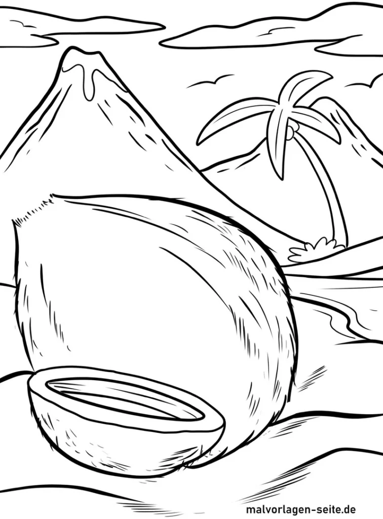 kokosnuss-am-strand-mit-vulkan-und-palmen