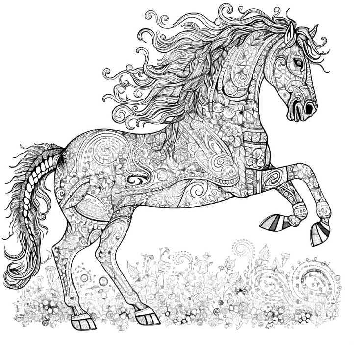 kreatives-pferd-mit-floralen-mustern