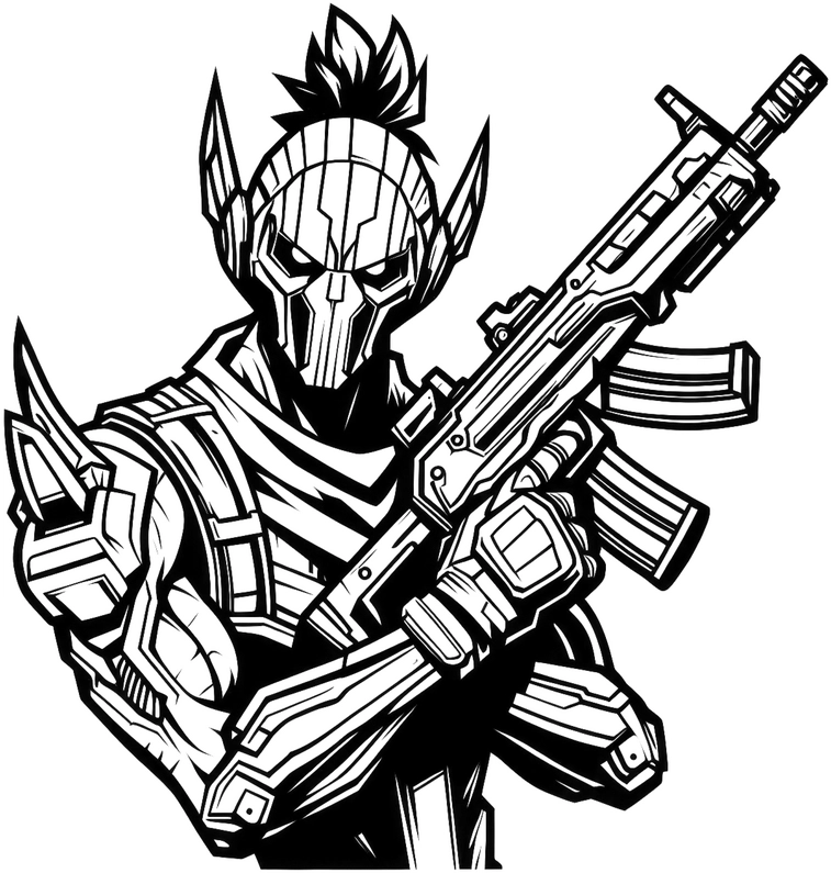 krieger-futuristische-waffe-malvorlage