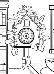 kuckucksuhr-vogel-pflanzen-ausmalvorlage