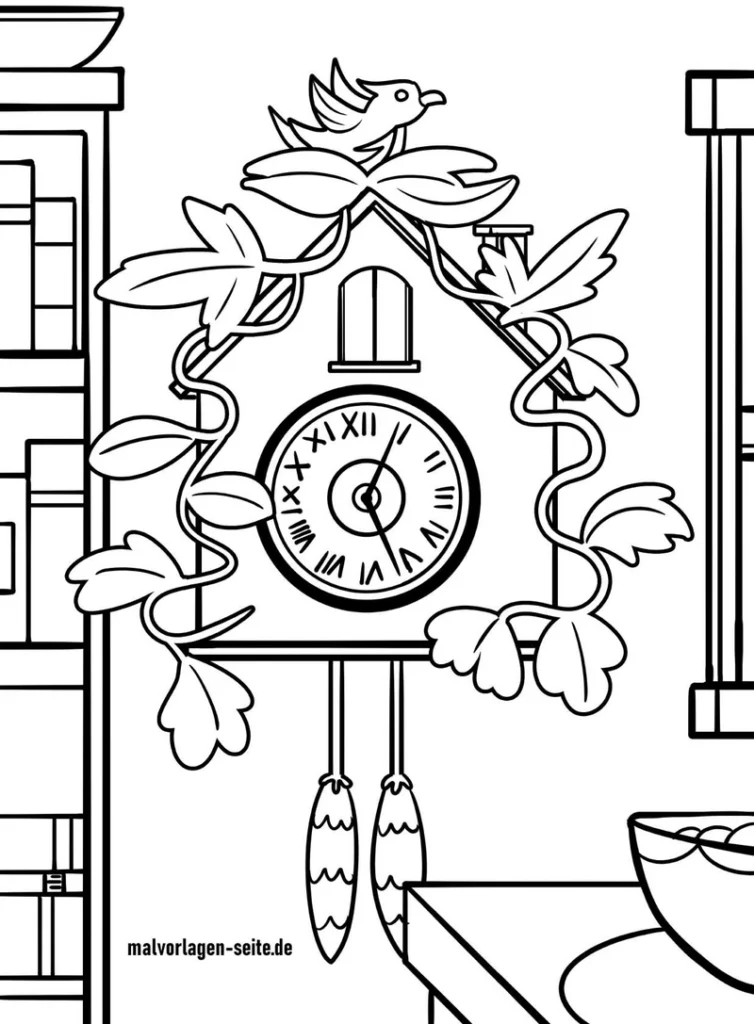 kuckucksuhr-vogel-pflanzen-ausmalvorlage