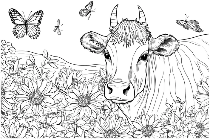 kuh-blumen-und-schmetterlinge-ausmalvorlage