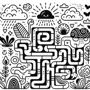 labyrinth-mit-natur-fantasiesymbolen-ausmalvorlage