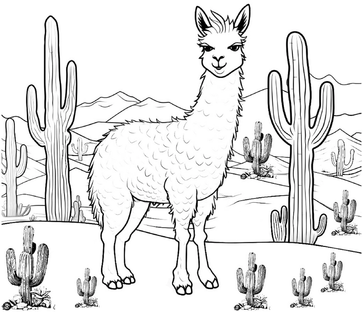 lama-in-der-wueste-ausmalbild