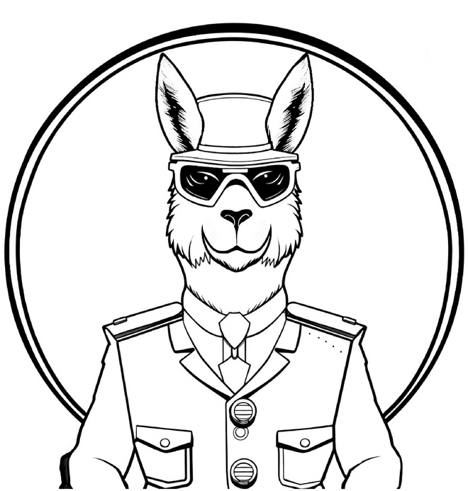 lama-in-uniform-malen-ausmalvorlage
