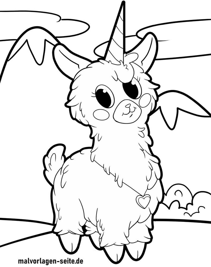 lama-mit-einhorn-ausmalvorlage