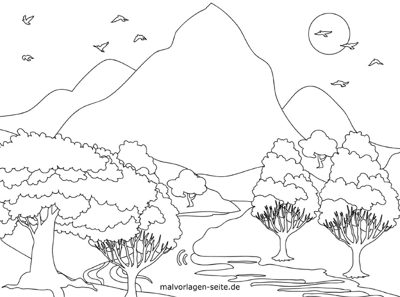 landschaft-mit-bergen-und-fluss-malvorlage