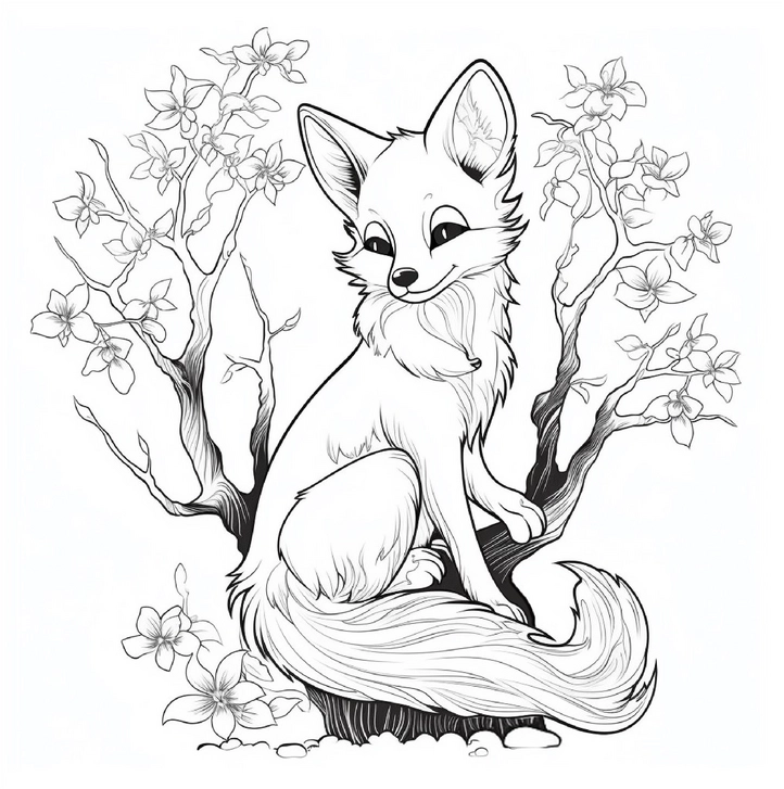 langschwaenziger-fuchs-auf-baum-mit-blumen