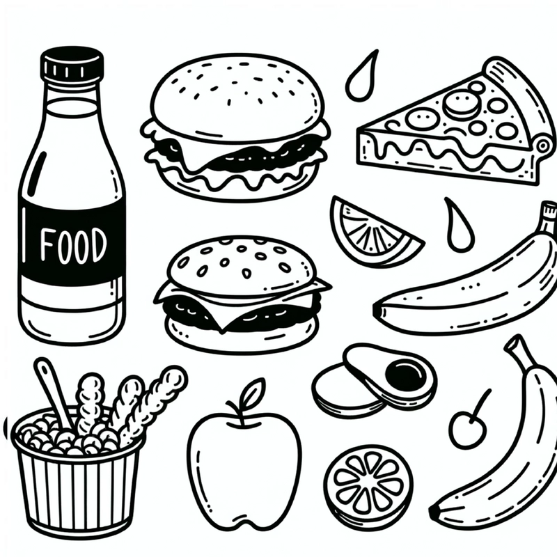 lebensmittel-ausmalvorlage-mit-obst-und-burger