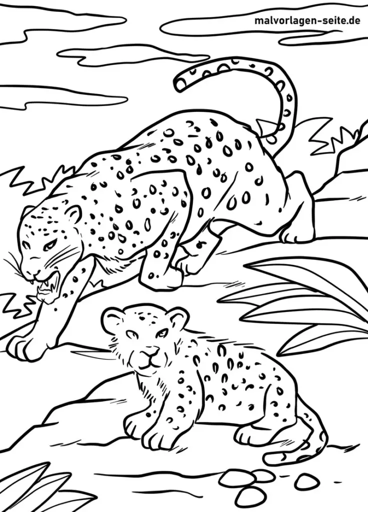 leopard-und-jungtier-malvorlage