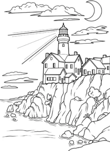 leuchtturm-auf-klippe-mit-haeusern-und-wolken