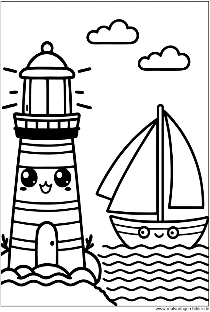 leuchtturm-und-segelboot-ausmalvorlage