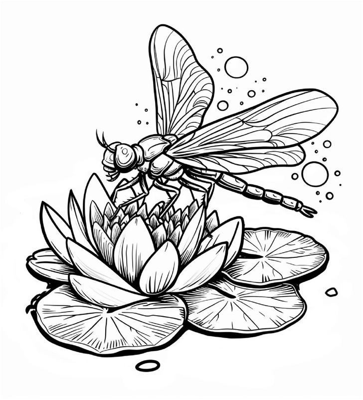 libelle-auf-seerose-ausmalbild
