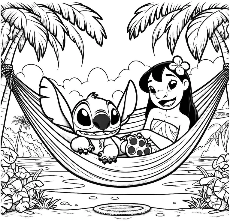 lilo-und-stitch-in-der-haengematte-malvorlage