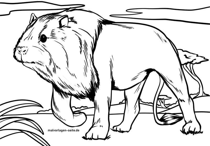 loewe-mit-meerschweinchen-charakter-ausmalvorlage