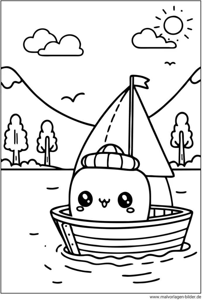 lustiges-boot-auf-dem-see-ausmalvorlage-fuer-kinder