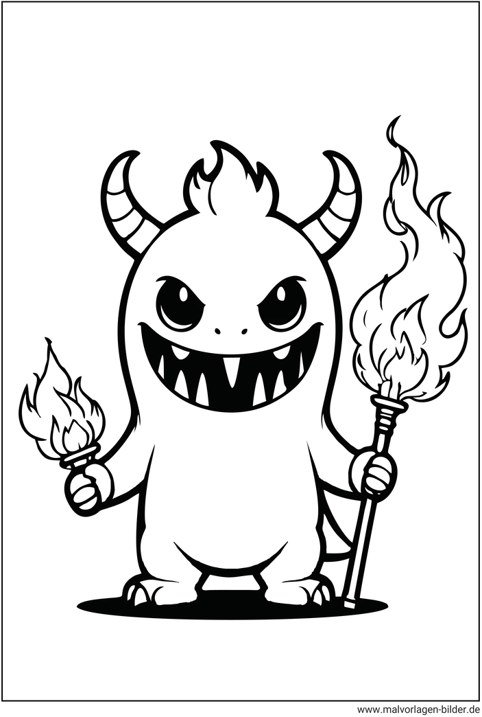 lustiges-monster-mit-fackeln-ausmalvorlage