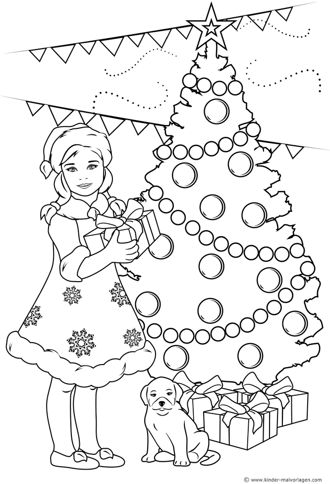 maedchen-hund-weihnachtsbaum-malen