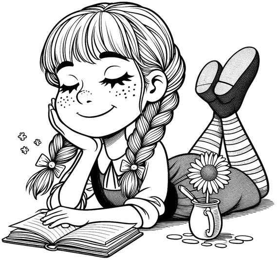 maedchen-mit-buch-und-blume-ausmalbild