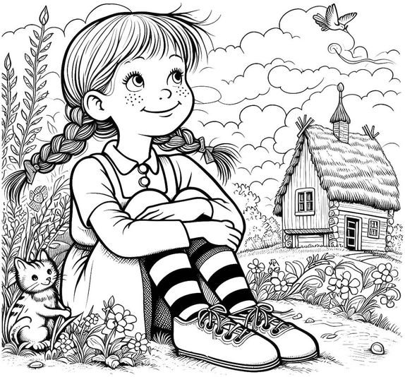 maedchen-mit-katze-vor-einem-haeuschen-in-der-natur