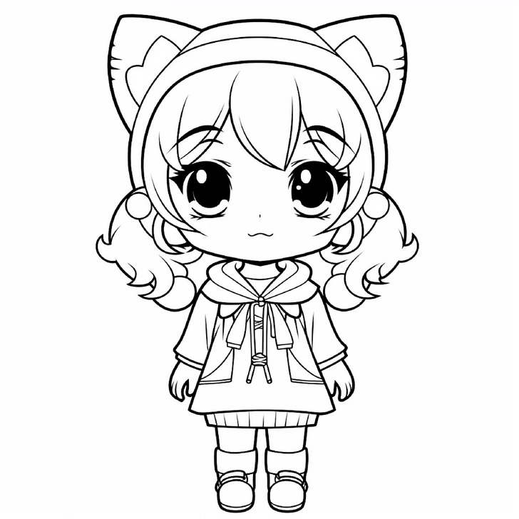 maedchen-mit-katzenohren-und-hoodie-malvorlage