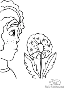 maedchen-mit-pusteblume-ausmalvorlage