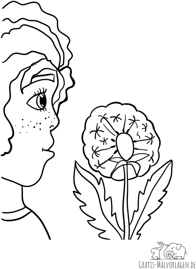 maedchen-mit-pusteblume-ausmalvorlage