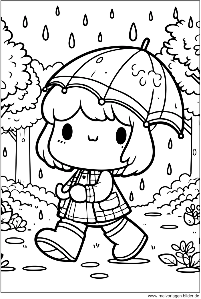 maedchen-mit-regenschirm-herbst-ausmalbild