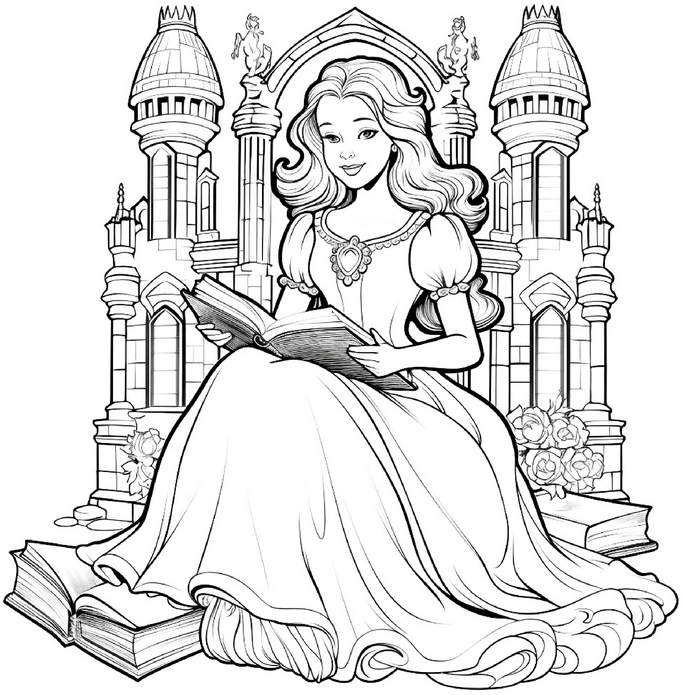 maerchenhafte-burg-mit-maedchen-und-buch