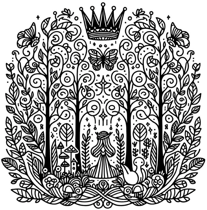 maerchenwald-mit-krone-und-tiermotiven