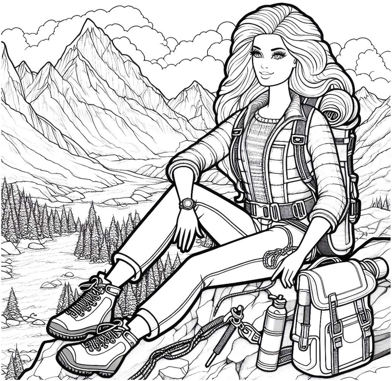 malvorlage-abenteuer-in-den-bergen-mit-wanderausruestung
