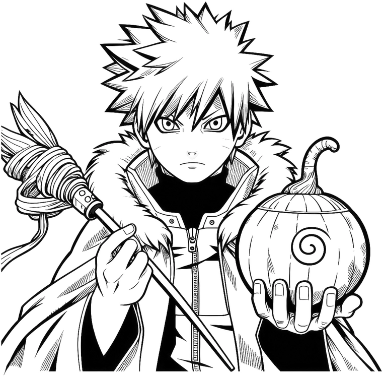 malvorlage-abenteuerlicher-charakter-mit-magischen-elementen